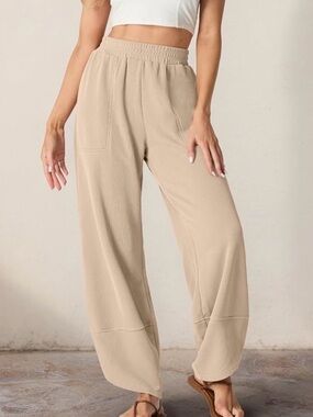 Women’s Barrel Leg Baggy Waffle Knit Pants